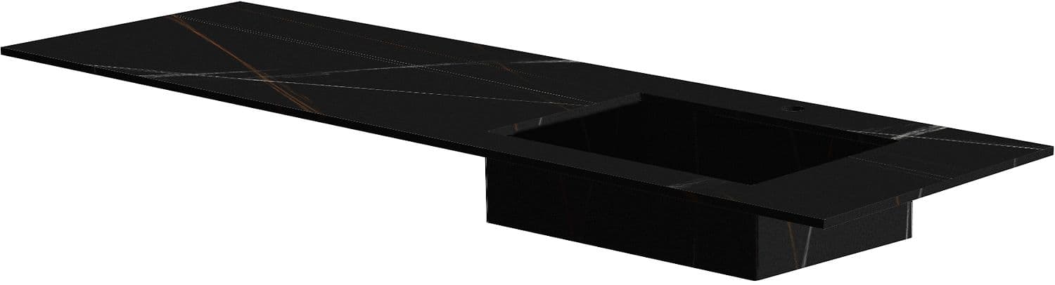 TABLET MARBRE CERAMIQUE PURO LAVABO S DROITE L160 H1,2 1TROU ROBINET BAMBOO BLACK