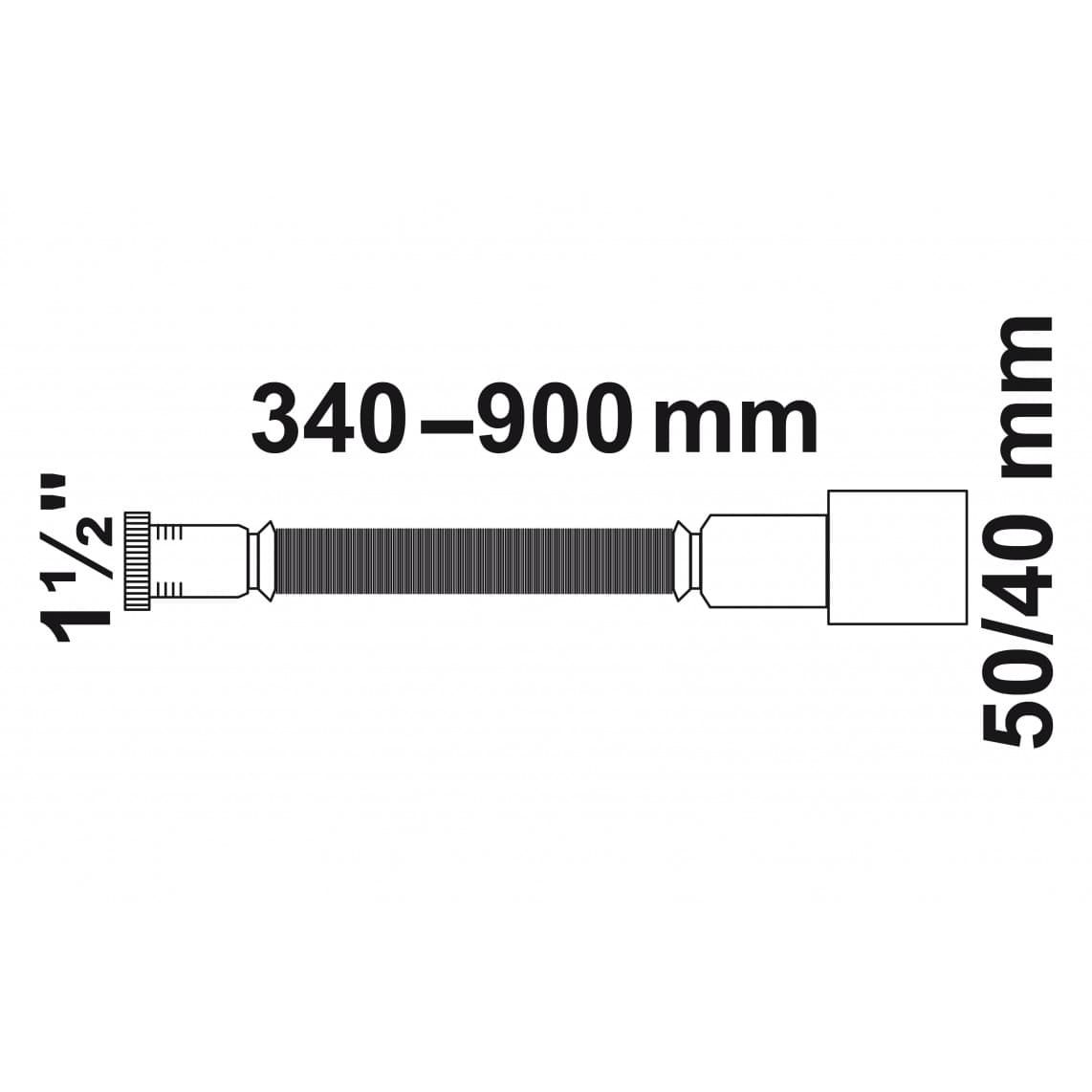 98836948 KS Tube de raccordement Flex, blanc, 1 1/2" F x 40/50 mm, 340-900 mm