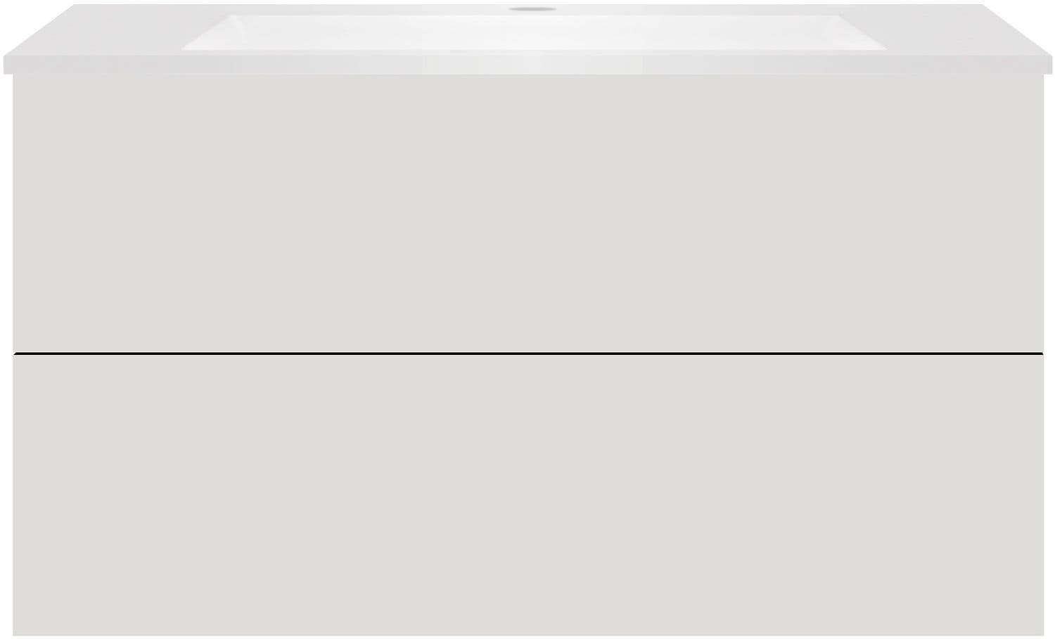 SOUS MEUBLE COFFEE 2 TIROIRS 100 GRIS VELOURS MAT+LAVABO EN MARBRE SYNTHETIQUE BLANC MAT