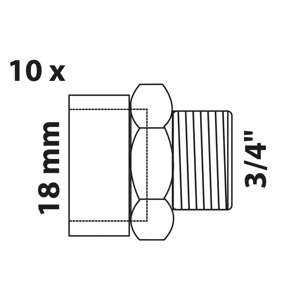 989088255 BR Mamelon de transition, vierge, 18 mm x 3/4" M, 1 manchon (4243g) (10x)