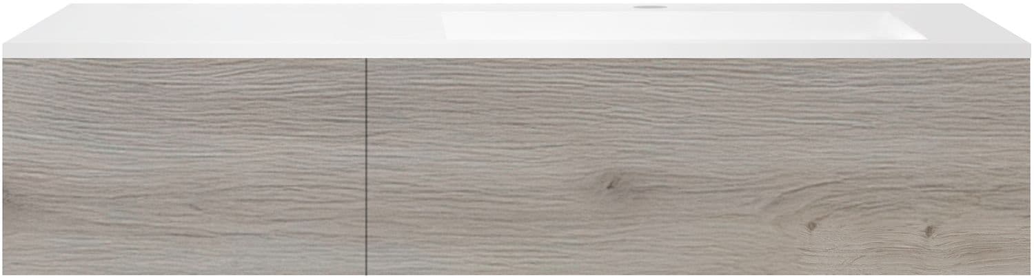 SOUS MEUBLE COFFEE 1 TIROIR 140 CHENE DECOR ARGENT+LAVABO EN MARBRE SYNTHETIQUE GAUCHE BLANC