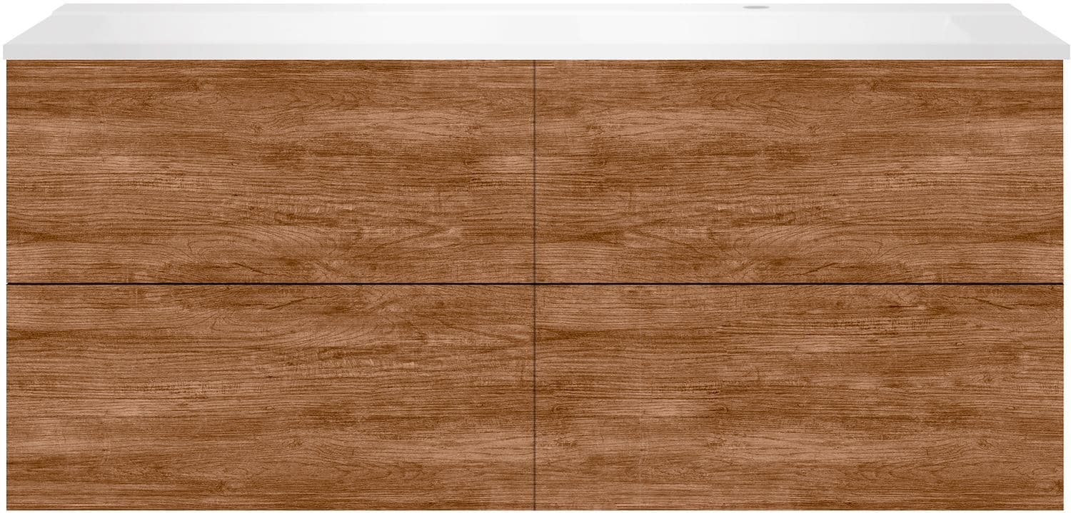 SOUS MEUBLE COFFEE 4 TIROIRS 140 TECTONA DECOR CANNELLE+LAVABO DROITE BLANC MAT