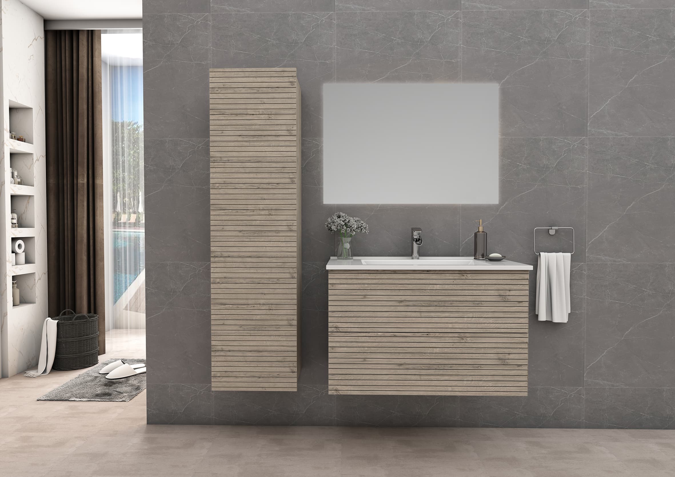 Elite meuble sous-plan avec relief horizontal (60CM) - bois clair