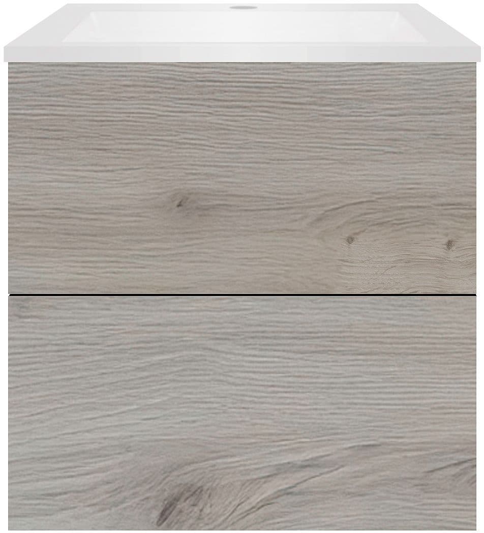 SOUS MEUBLE COFFEE 2 TIROIRS 60 CHENE ARGENT+LAVABO EN MARBRE SYNTHETIQUE BLANC