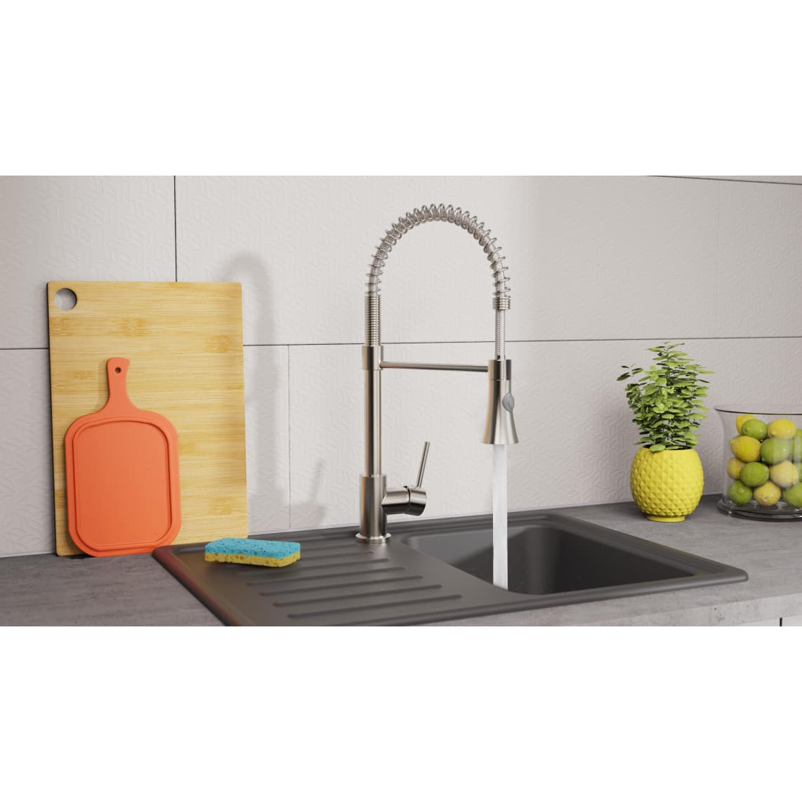 NI183ESCRNI-PR LEON Sink mixer, stainless steel look, with pull-out sprayer