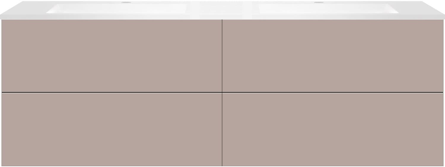 SOUS MEUBLE COFFEE 4 TIROIRS 180 DUO BASALTGRIJS +DOUBLE LAVABO EN MARBRE SYNTHETIQUE BLANC