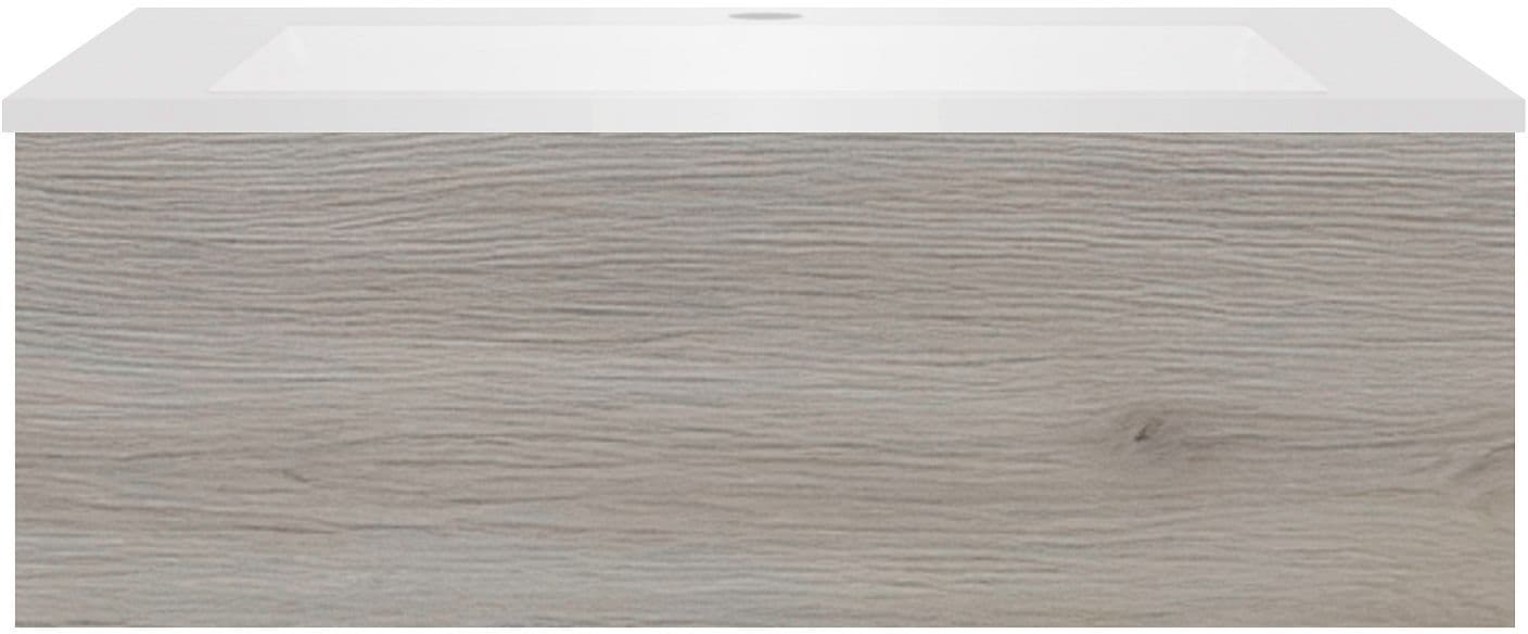 SOUS MEUBLE COFFEE 1 TIROIR 90 CHENE DECOR ARGENT+LAVABO EN MARBRE SYNTHETIQUE BLANC