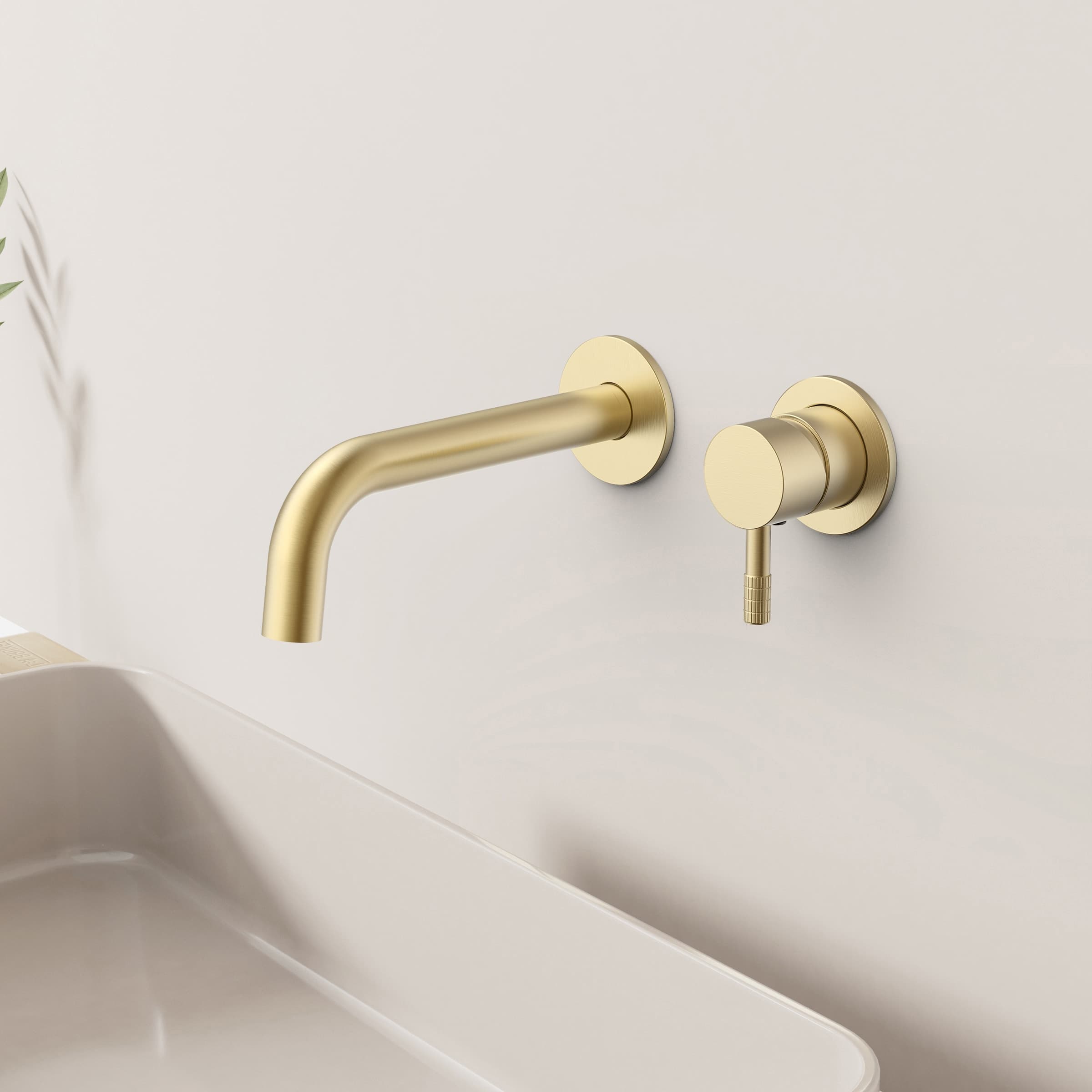 Stria élément de finition mitigeur lavabo – démarrage à froid – encastré – Poignée avec structure striée raffinée – sans bonde – Or brossé (pvd)