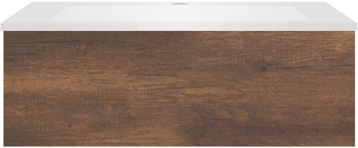 SOUS MEUBLE COFFEE 1 TIROIR 90 CHENE DECOR ROUILLE+LAVABO EN MARBRE SYNTHETIQUE BLANC MAT