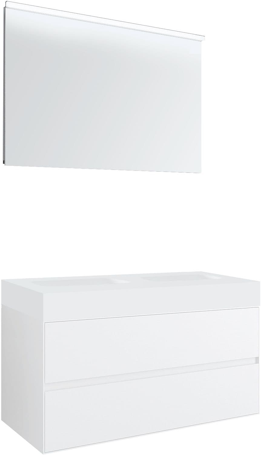 MEUBLE 2 TIROIRS POUR TABLET PURO 2 LAVABOS TENSO 120CM BLANC AVEC MIROIR