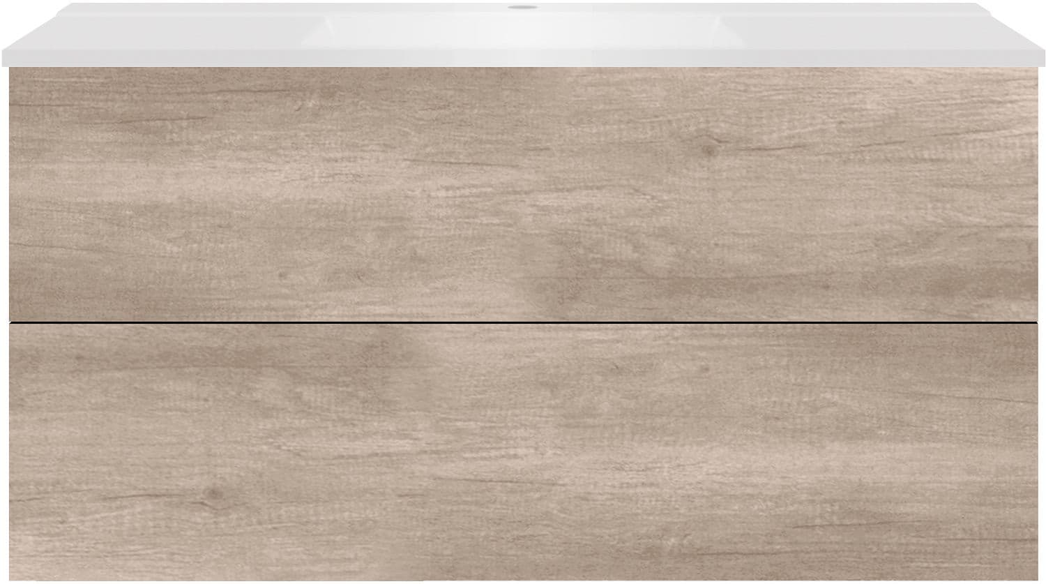 SOUS MEUBLE COFFEE 2 TIROIRS 120 CHENE DECOR FLANELLE+LAVABO BLANC