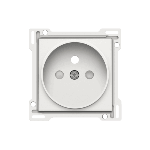 Set de finition pour prise de courant avec broche de terre et obturateurs de protection, profondeur d’encastrement de 21 mm, couleur white coated