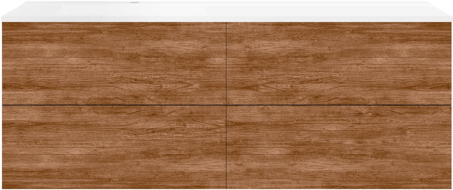 SOUS MEUBLE COFFEE 4 TIROIRS 160 TECTONA DECOR CANNELLE+LAVABO GAUCHE BLANC MAT