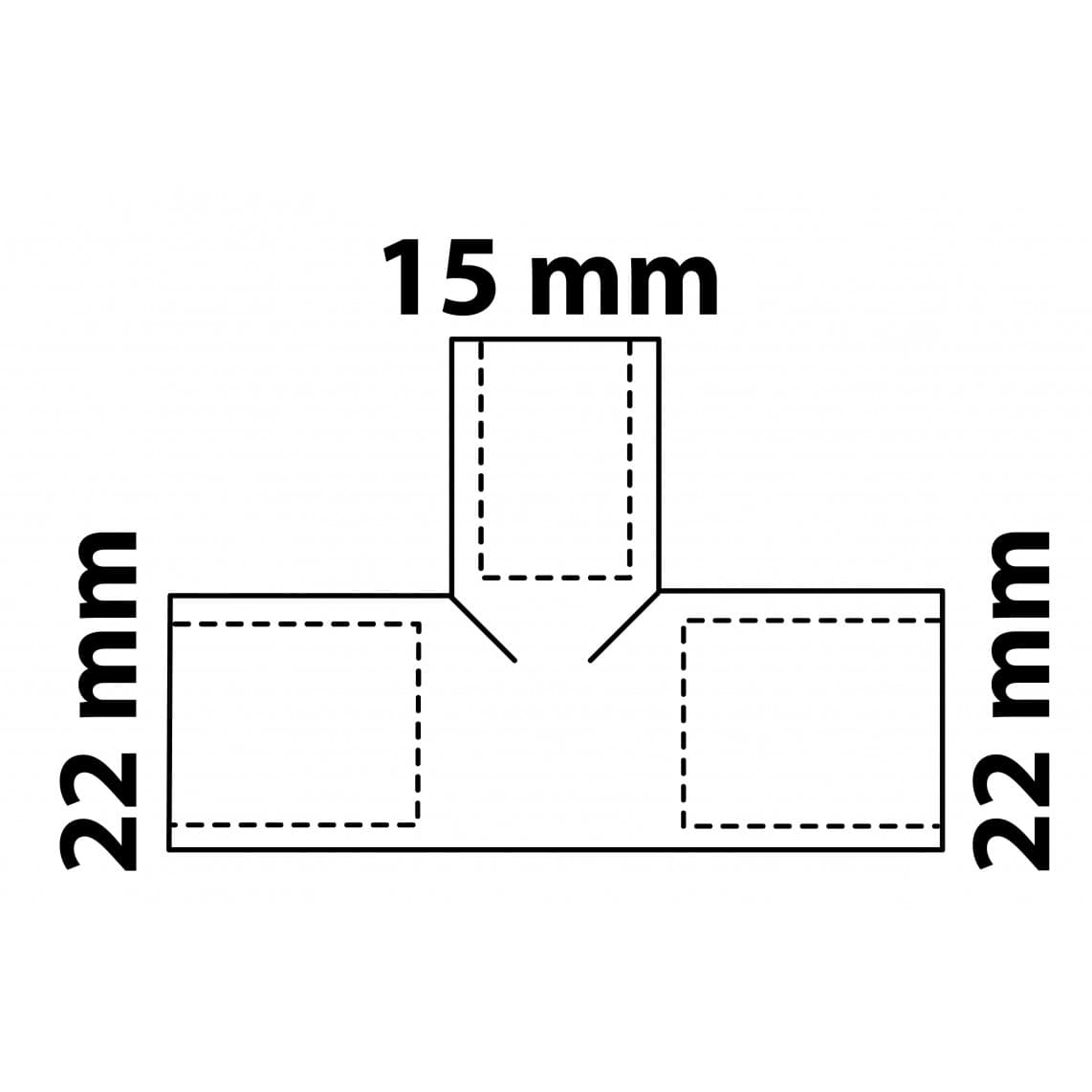 989273055 CU Té de réduction, vierge, 22 mm x 15 mm x 22 mm, 3 manchons (5130)