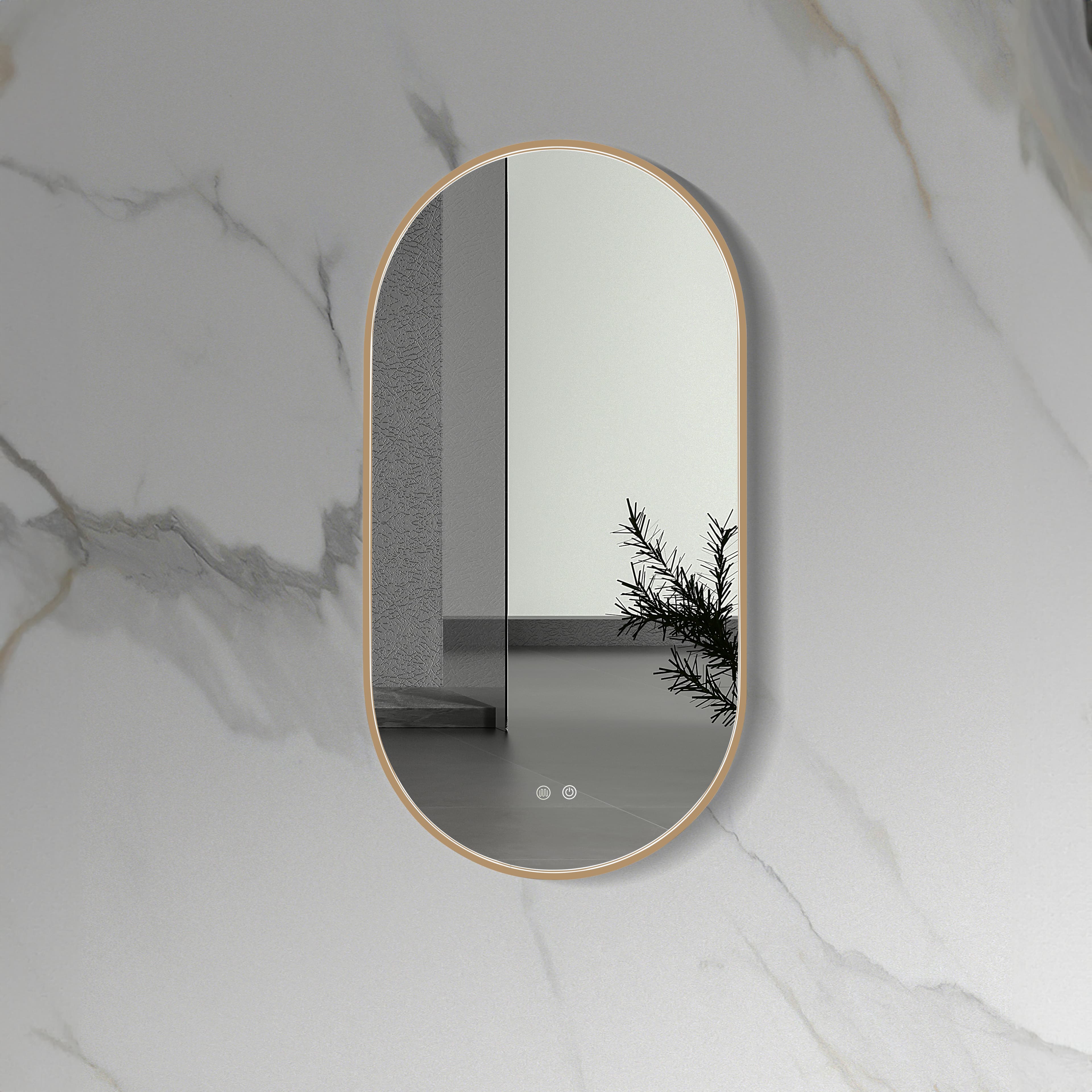 ALONI AVALO MIROIR - AVEC ÉCLAIRAGE LED - OVALE - AVEC CADRE - AVEC CHAUFFAGE - TEMPÉRATURE DE COULEUR LED 3500-6500K - 50X100CM - CUIVRE BROSSÉ