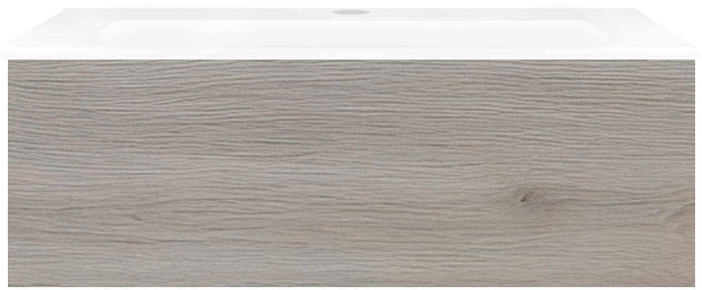 SOUS MEUBLE COFFEE 1 TIROIR 90 CHENE ARGENT+LAVABO PORCELAINE BLANC