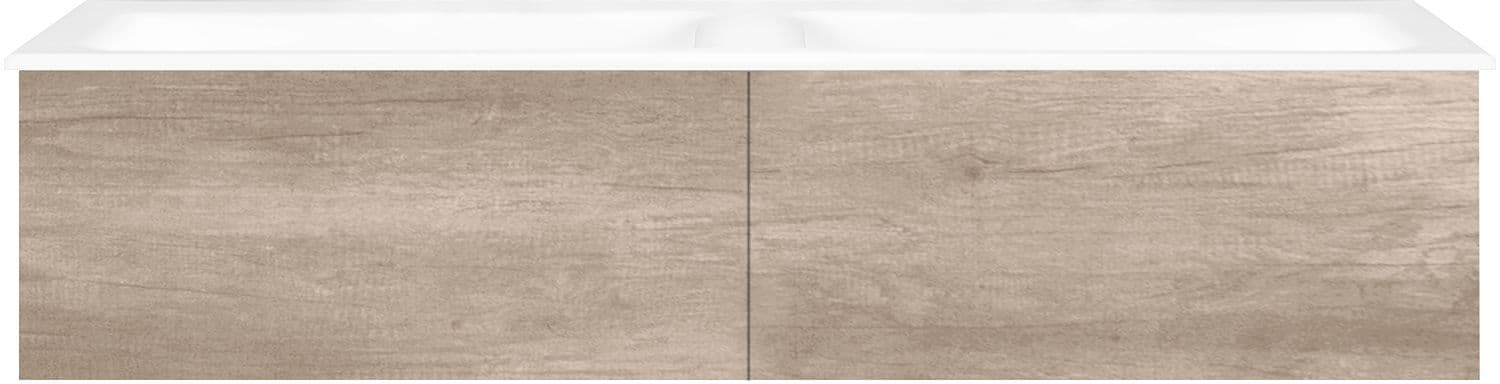 ONDERBOUW COFFEE 2 LADES 140 DUO EIKEN DECOR FLANEL +DUBBELE WASTAFEL PORSELEIN ZND.KRAANGAT WIT