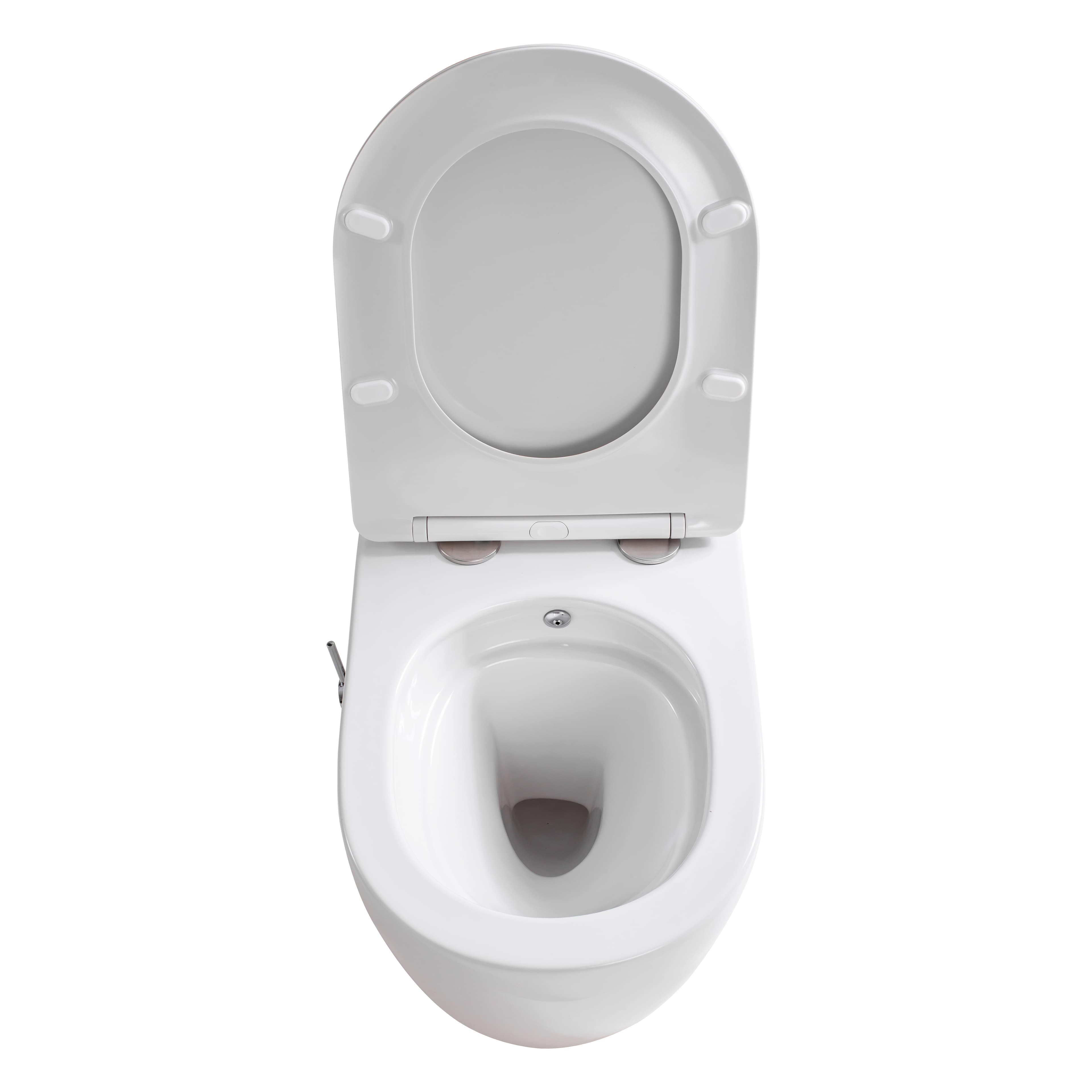 ALONI PRO WC SUSPENDU AVEC BIDET – TORNADO FLUSH – SANS BRIDE – AVEC ROBINET DE BIDET EAU CHAUDE ET FROIDE – AVEC ABATTANT – 52,5 CM – BLANC BRILLANT
