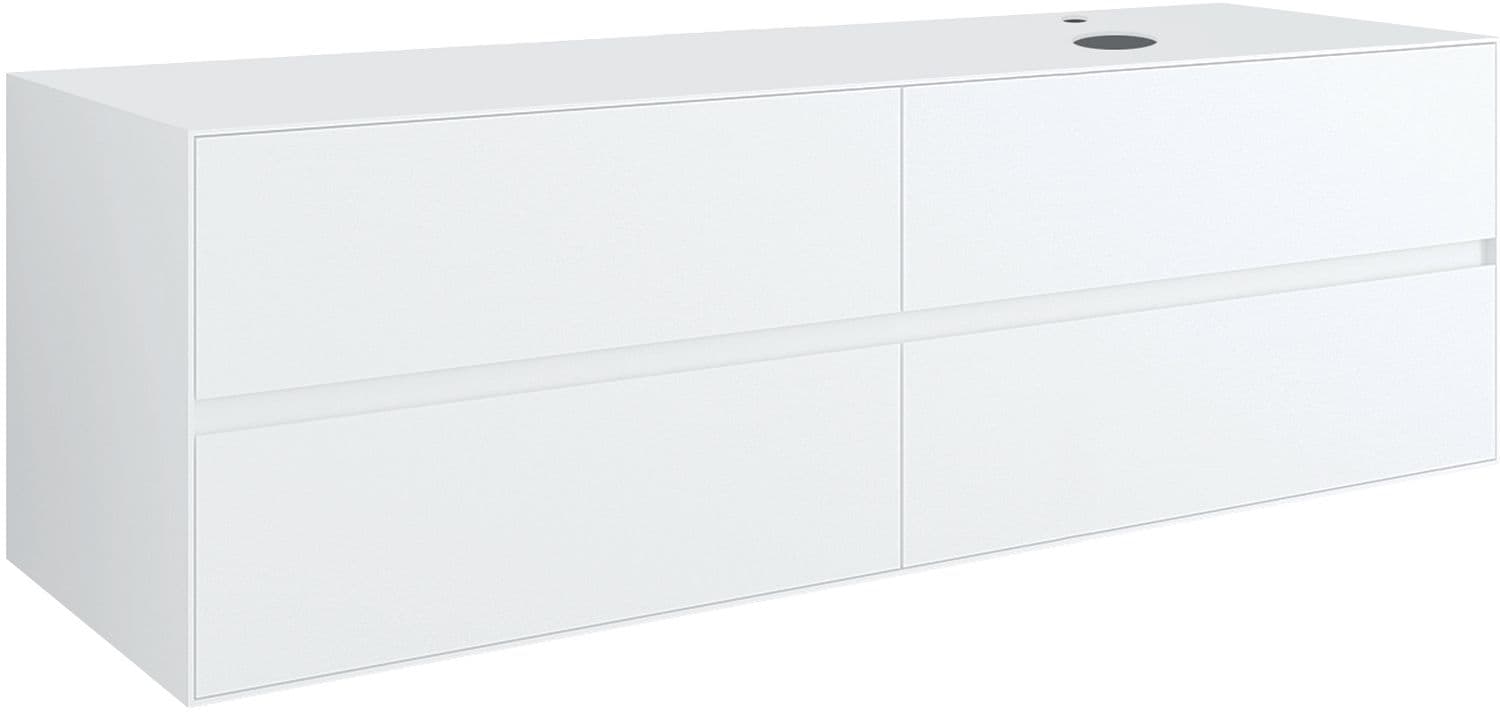 SOUS MEUBLE 4 TIROIRS+ TABLET POUR LAVABO A POSER DROITE TENSO 160CM +TROU ROBINET BLANC