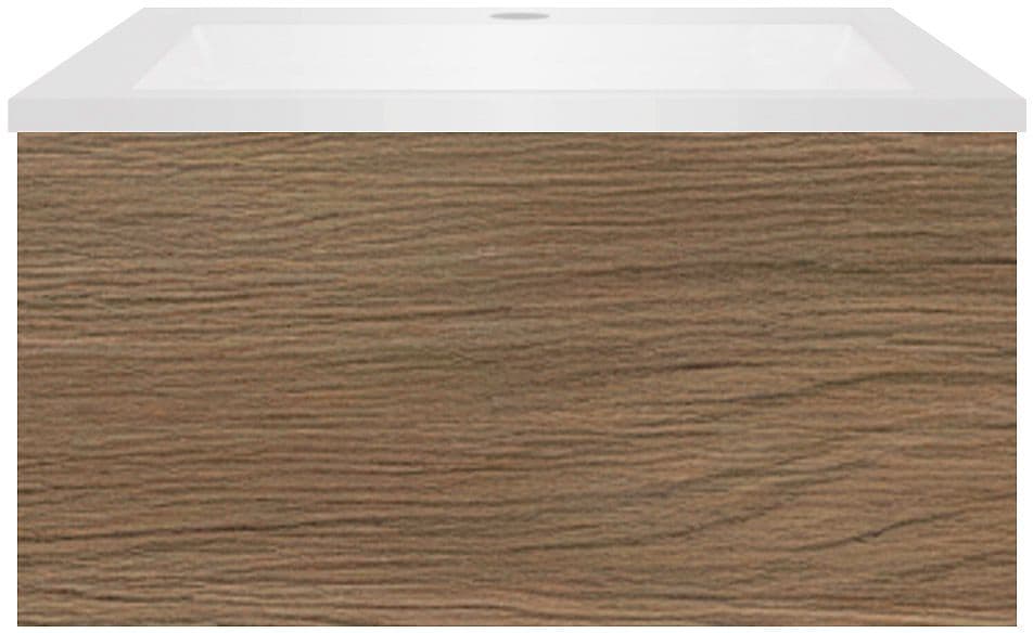 SOUS MEUBLE COFFEE 1 TIROIR 60 CHENE CARAMELLE+LAVABO EN MARBRE SYNTHETIQUE BLANC MAT