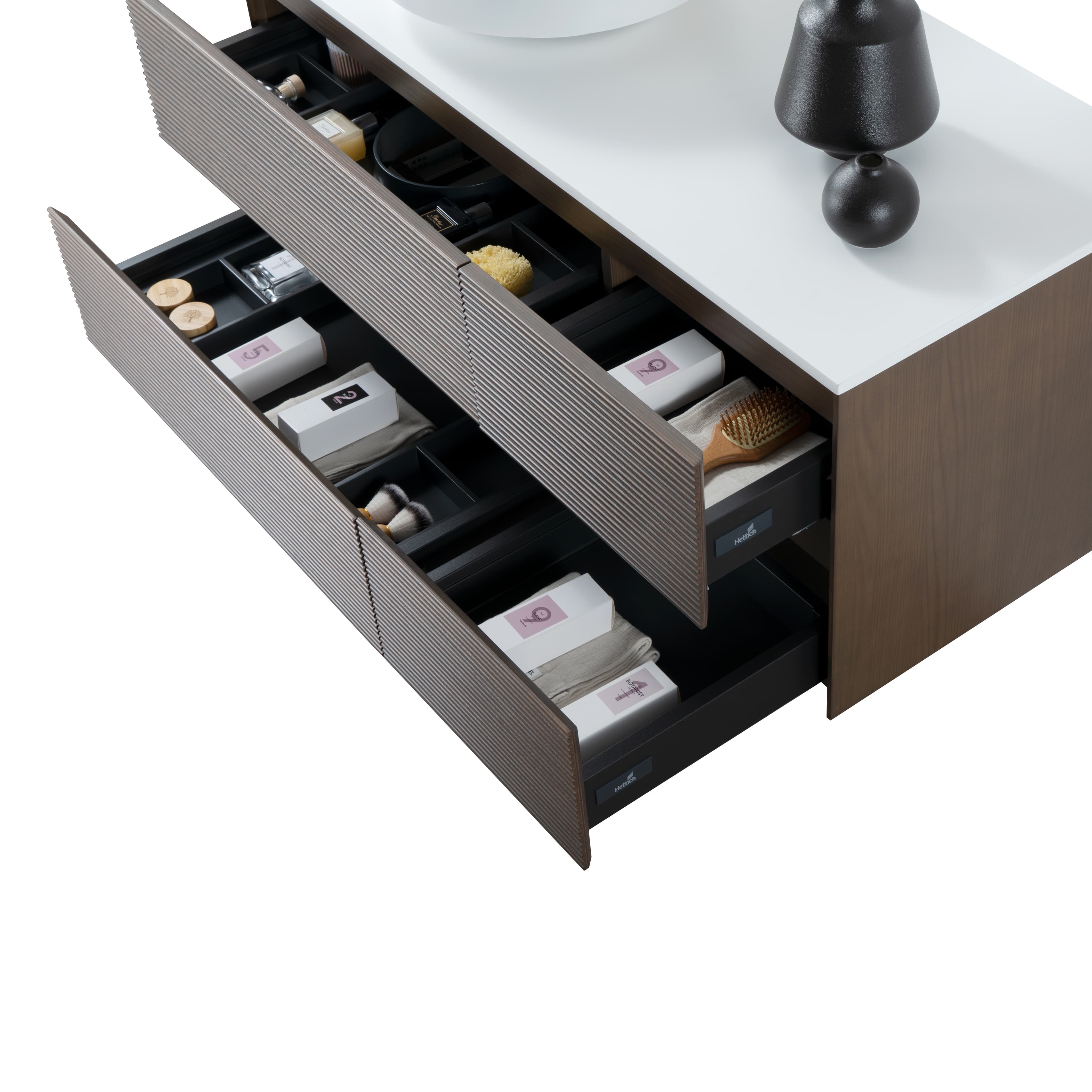Layda meuble sous-vasque - 4 tiroirs - sans poignées - soft close – 119X49X52 cm - Noyer foncé