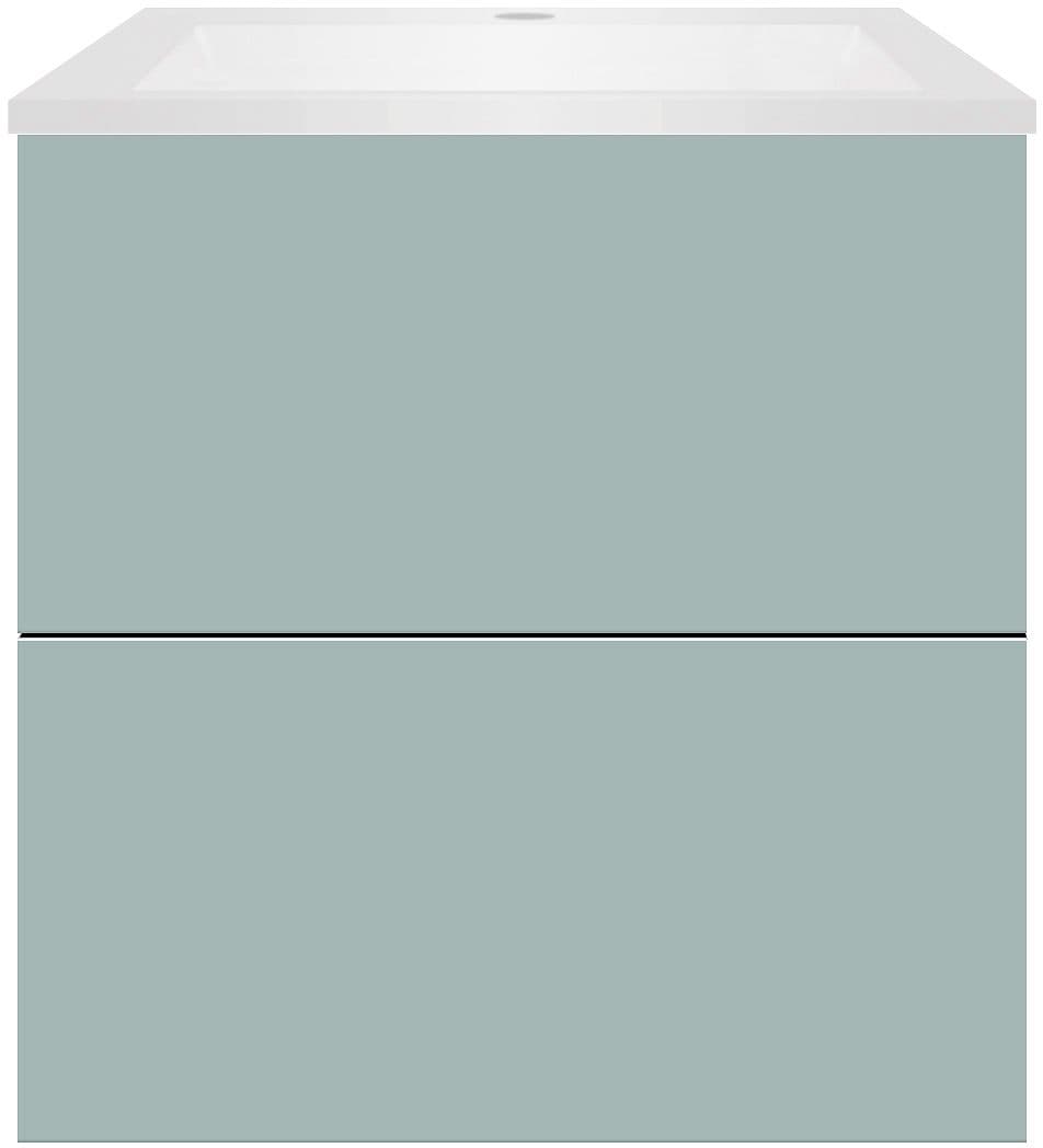 SOUS MEUBLE COFFEE 2 TIROIRS 60 BLEU AZUR DOUX MAT+LAVABO EN MARBRE SYNTHETIQUE BLANC