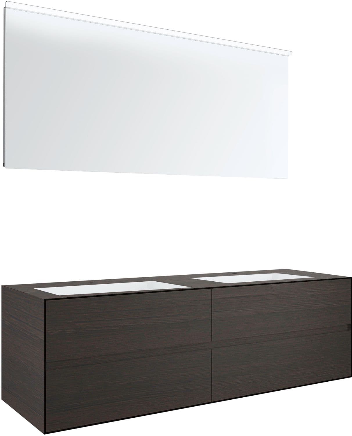 MEUBLE 4 TIROIRS+ LAVABOS SOUS ENCASTRER TENSO 160CM +TROUS ROBINETS WENGE AVEC MIROIR