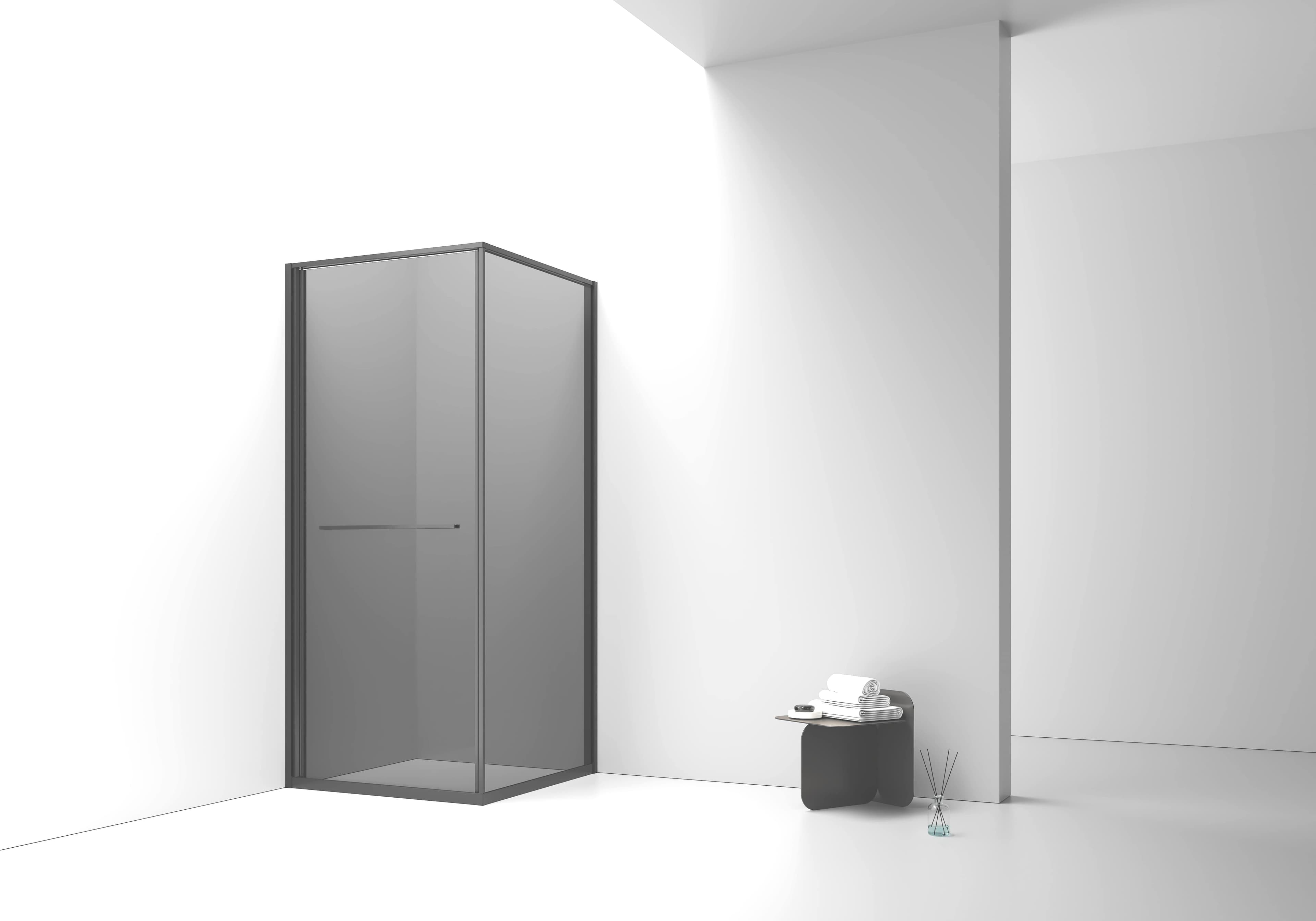 ALONI CABINE DE DOUCHE INSLIDE – PORTE COULISSANTE INTÉRIEURE ET PAROI LATÉRALE – GAIN DE PLACE – RÉVERSIBLE – VERRE DE SÉCURITÉ 6?MM – 90X90X200?CM – NOIR?MAT – VERRE GRIS?FUMÉ