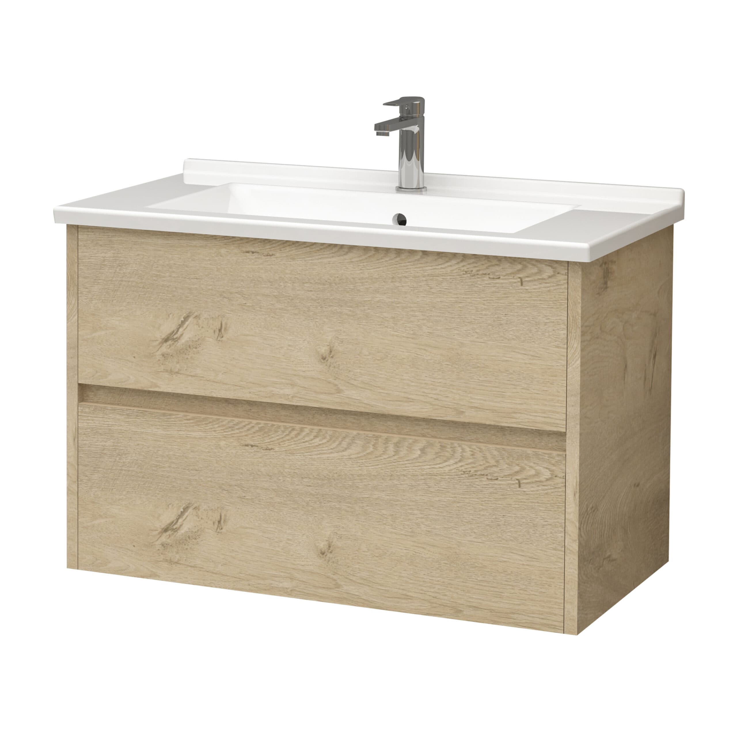 ALONI hayat meuble sous-vasque - 2 tiroirs - sans poignee - soft close – 119,5X50X45 cm - chêne