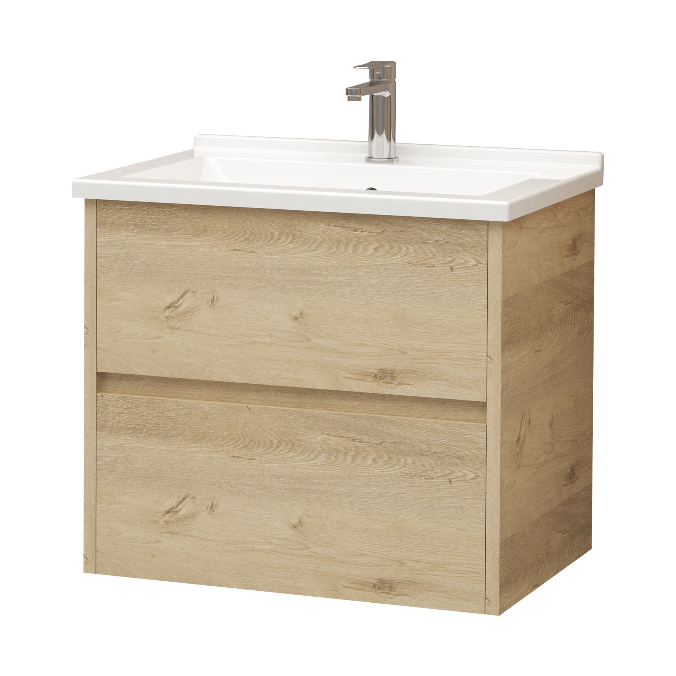ALONI hayat meuble sous-vasque - 2 tiroirs - sans poignee - soft close – 59,5X50X45 cm - chêne