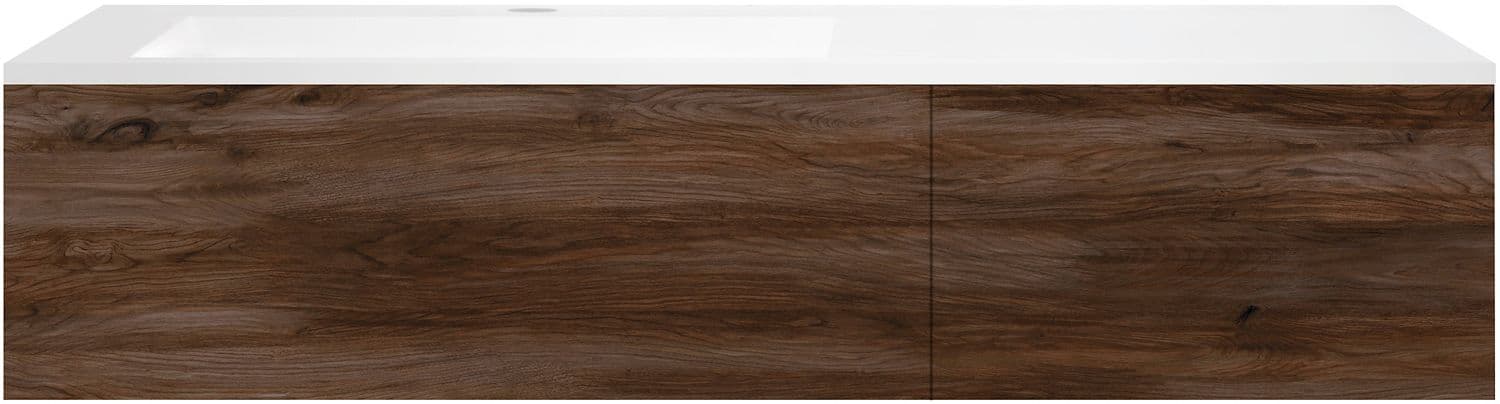 SOUS MEUBLE COFFEE 2 TIROIRS 140 NOYER DECOR VELOURS+LAVABO EN MARBRE SYNTHETIQUE GAUCHE BLANC MAT