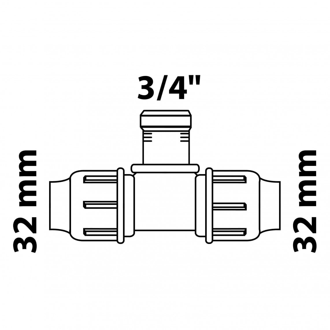 984844717 PP pièce en T, 32 mm x 3/4" F x 32 mm, raccord à serrer pour PEHD/socarex