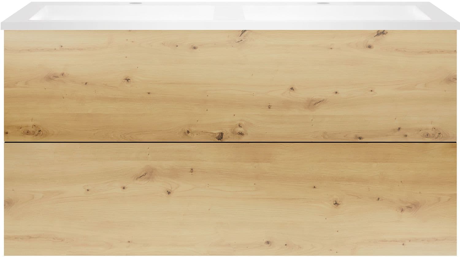 SOUS MEUBLE COFFEE 2 TIROIR 120 DUO CHENE URBAN + LAVABO DOUBLE EN MARBRE SYNTHETIQUE BLANC MAT