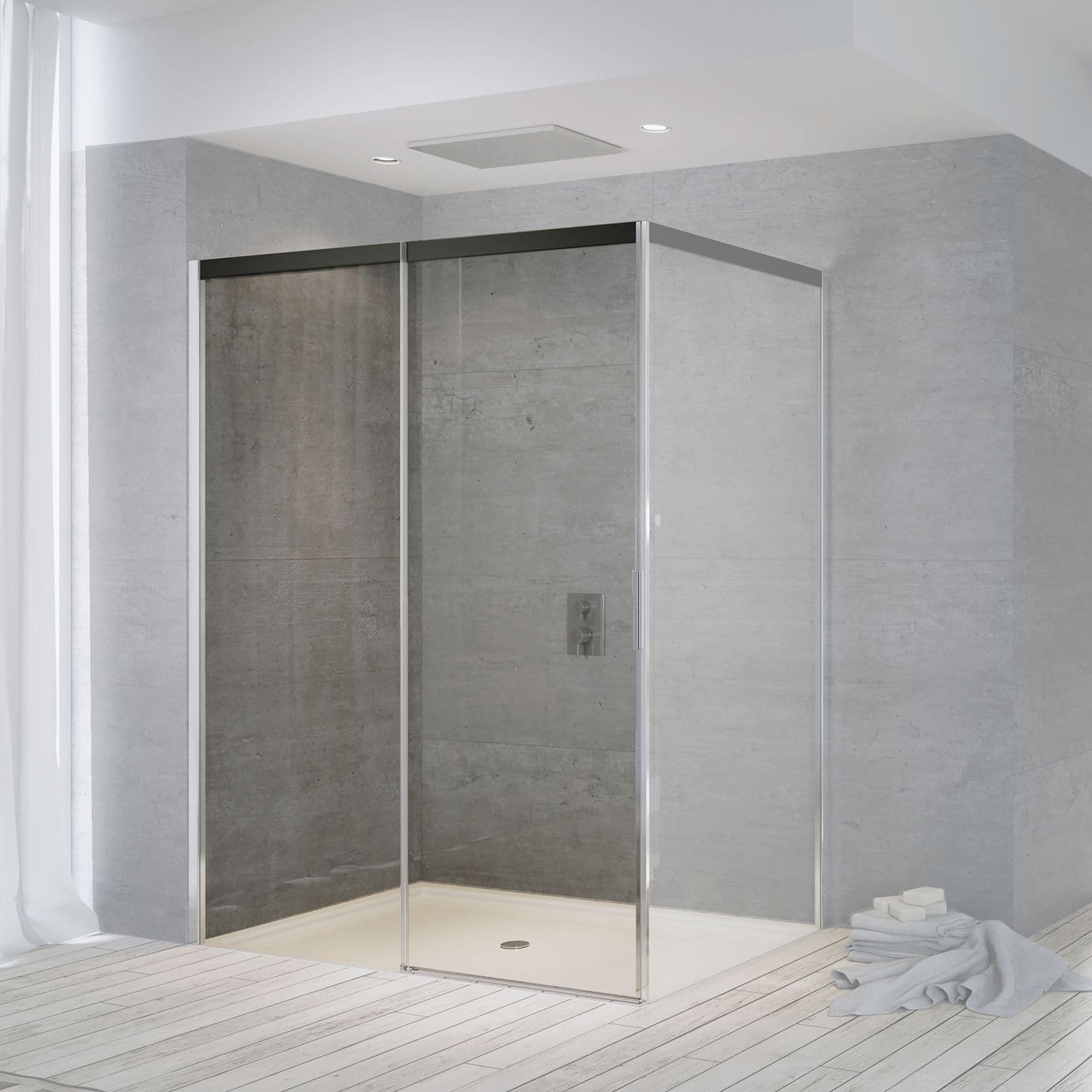PORTE COULISSANTE POUR COIN SUITE 1765-1790 H2000 GAUCHE NANOTEC SOFTCLOSE NOIRE-CHROME/CLAIR