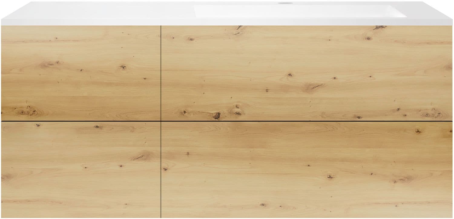 SOUS MEUBLE COFFEE 4 TIROIRS 140 CHENE URBAN+LAVABO DROITE EN MARBRE SYNTHETIQUE BLANC MAT
