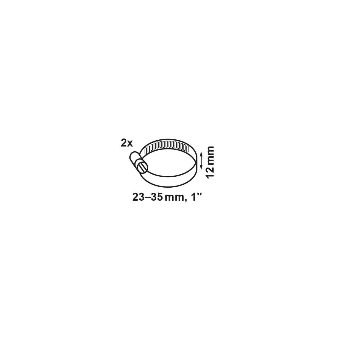 987373255 collier de serrage 12 mm Largeur de bande, acier inoxydable, 23 - 35 mm, pour 1" (2x)