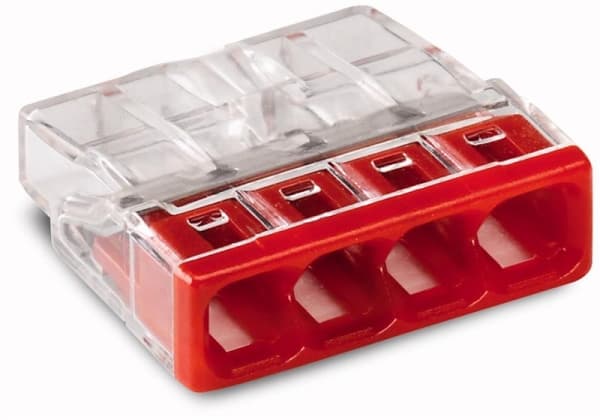 Borne pour boîtes de dérivation COM borne pour 4 conducteurs couleur du boîtier transparent, Rouge