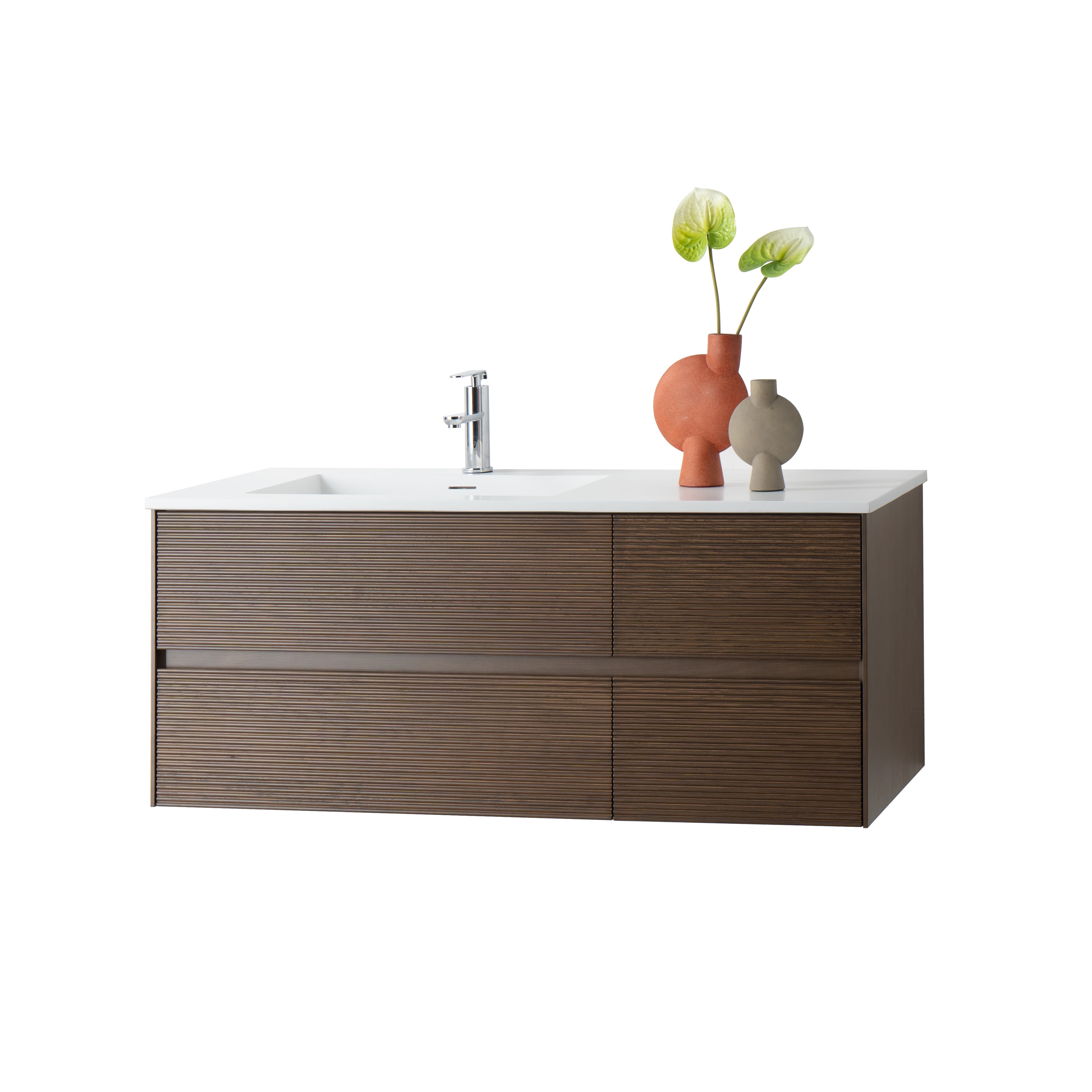Layda meuble sous-vasque - 4 tiroirs - sans poignées - soft close – 119X49X52 cm - Noyer foncé