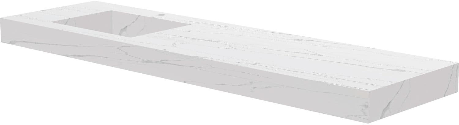 TABLET MARBRE CERAMIQUE PURO LAVABO S GAUCHE L180 H10 +TROU ROBINET WHITE CALACATTA