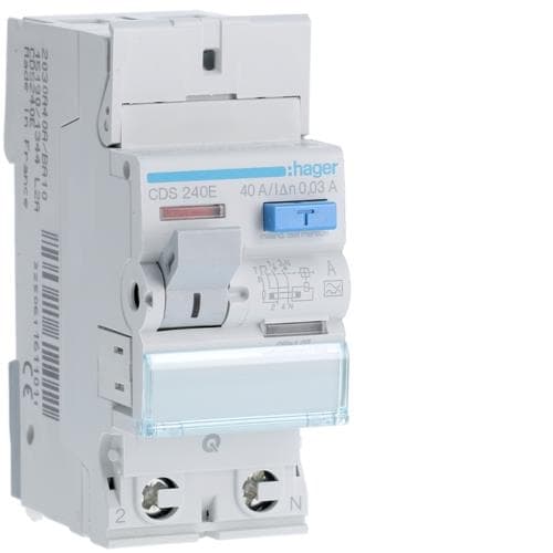Interrupteur différentiel 2 pôles 40A 30mA type A 2 modules  quickconnect