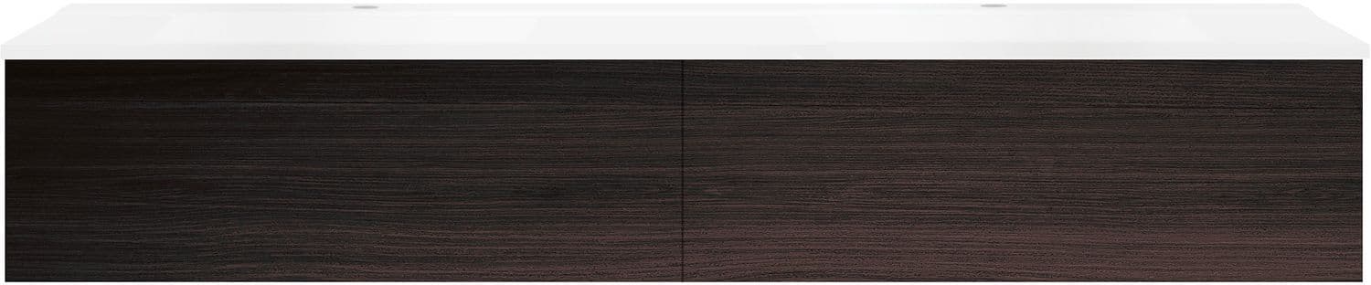SOUS MEUBLE COFFEE 2 TIROIRS 180 DUO CHENE DECOR MOKKA +DOUBLE LAVABO BLANC