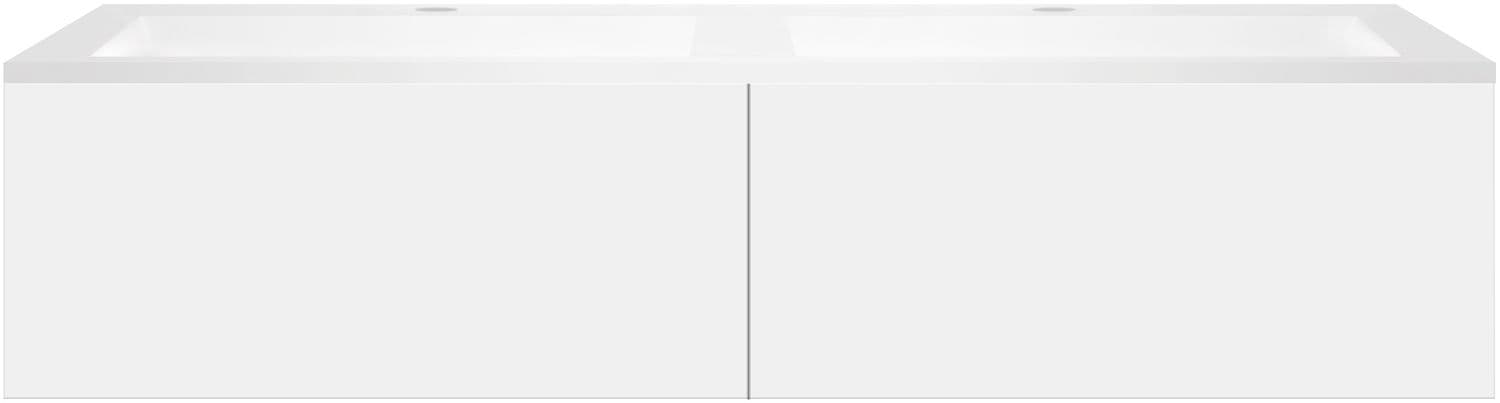 SOUS MEUBLE COFFEE 2 TIROIRS 140 DUO BLANC MAT +DOUBLE LAVABO EN MARBRE SYNTHETIQUE BLANC