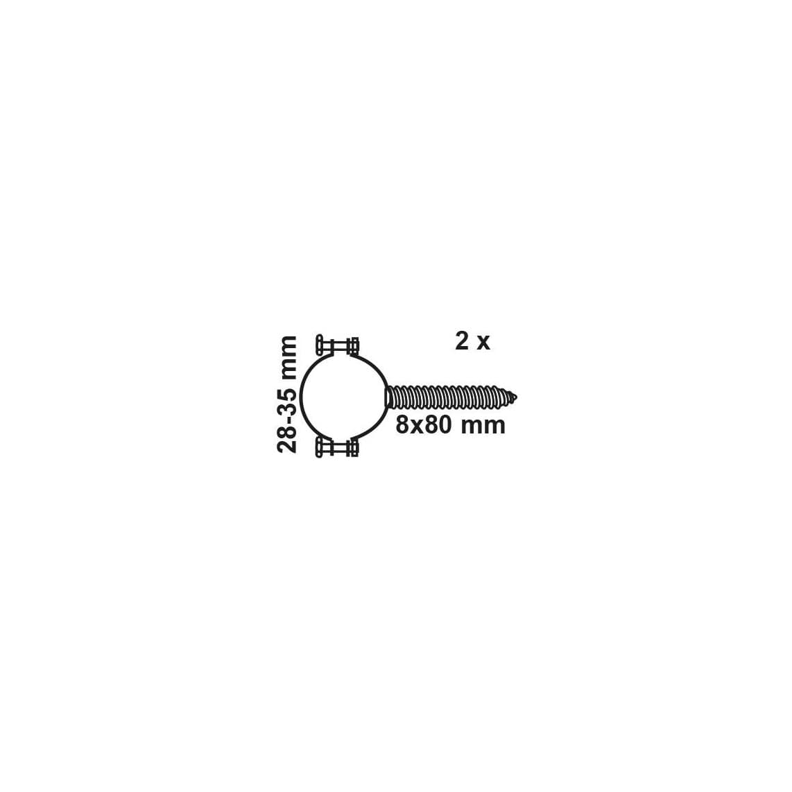 973125217 collier pour tuyau, 28 - 35 mm, avec vis à double filetage M8 x 80 mm (2x)