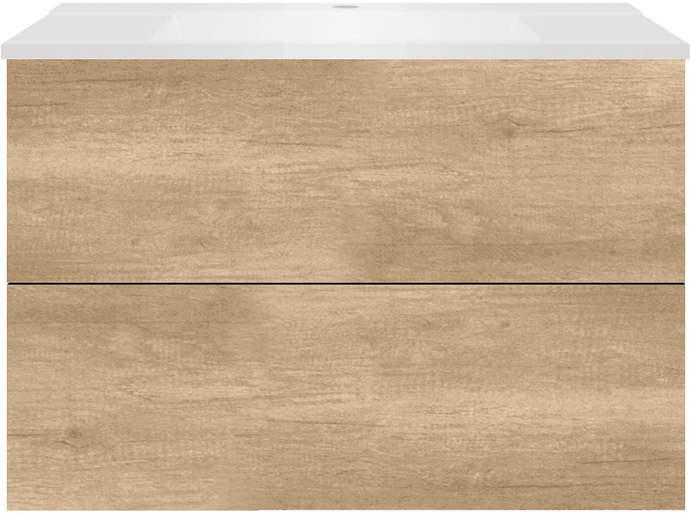 SOUS MEUBLE COFFEE 2 TIROIRS 90 CHENE DECOR CACHMIRE+LAVABO BLANC