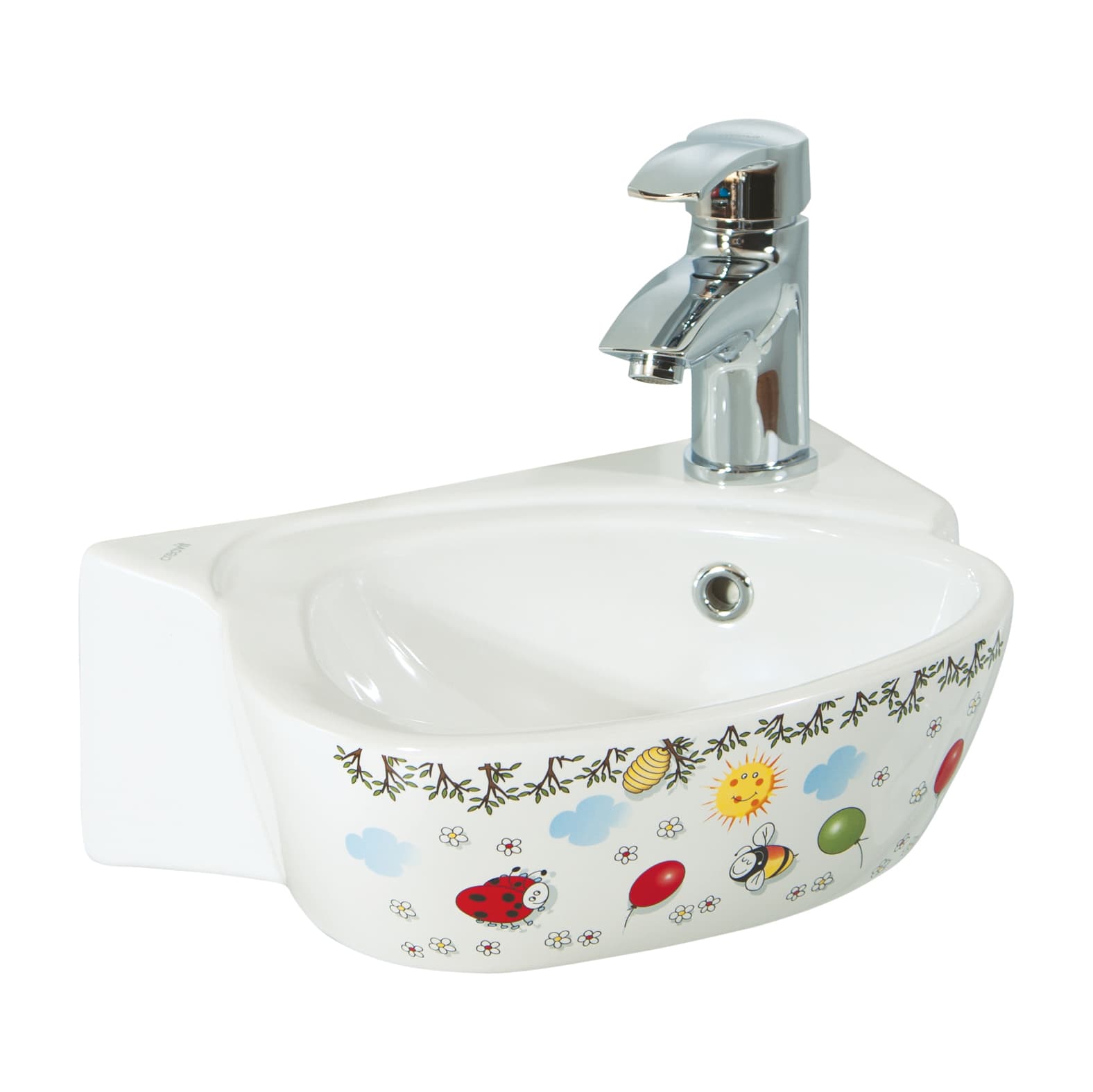 CREAVIT LAVE-MAINS KIDS - AVEC TROP-PLAIN - 1 TROU ROBINET - 38X30X12 CM - BLANC BRILLANT/MULTI