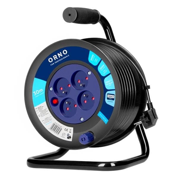 Enrouleur de câble, 4 prises, 2 pôles + T, PVC H05VV-F 3 x 1,5mm², 30m, protection contre les surch.