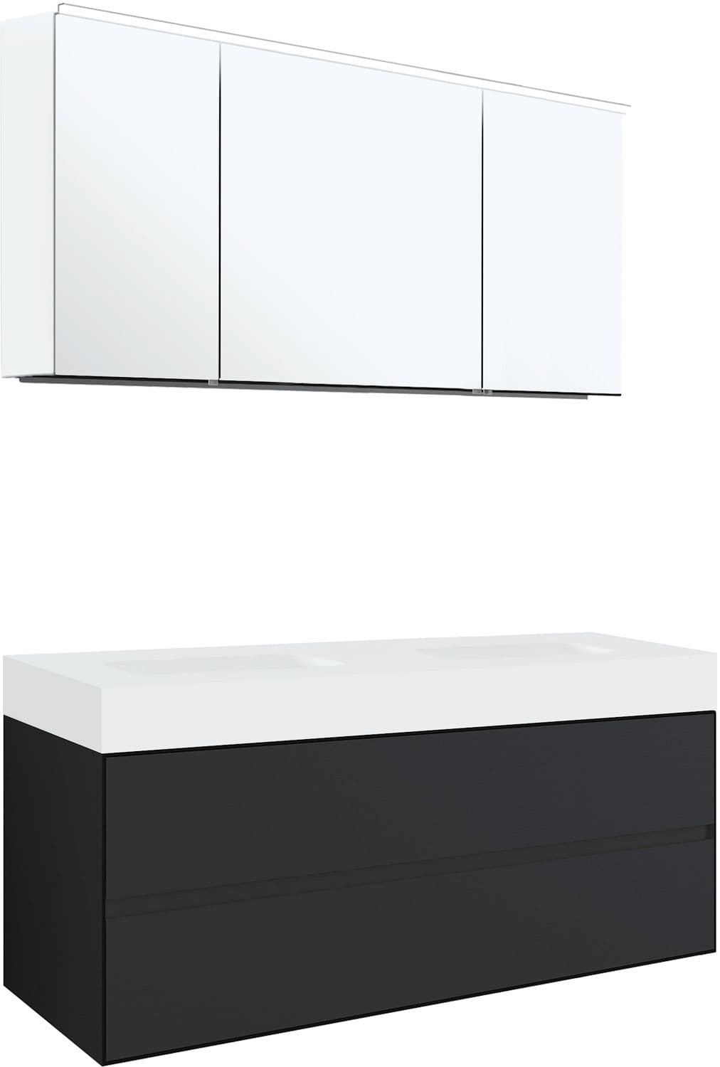 MEUBLE 2 TIROIRS POUR TABLET PURO 2 LAVABOS TENSO 140CM GRIS AVEC ARMOIRE TOILETTE