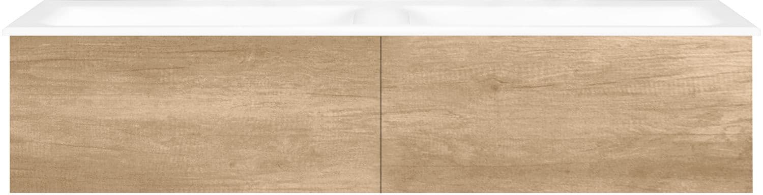 ONDERBOUW COFFEE 2 LADES 140 DUO EIKEN DECOR KASJMIER +DUBBELE WASTAFEL PORSELEIN ZND.KRAANGAT WIT