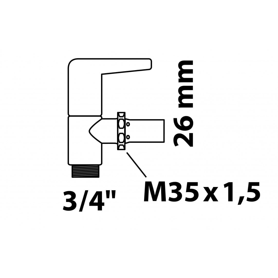 98820610 BENKISER Chasse d'eau pour WC, chromé, 3/4" x M35 x 1,5 mm x 26 mm, avec Levier