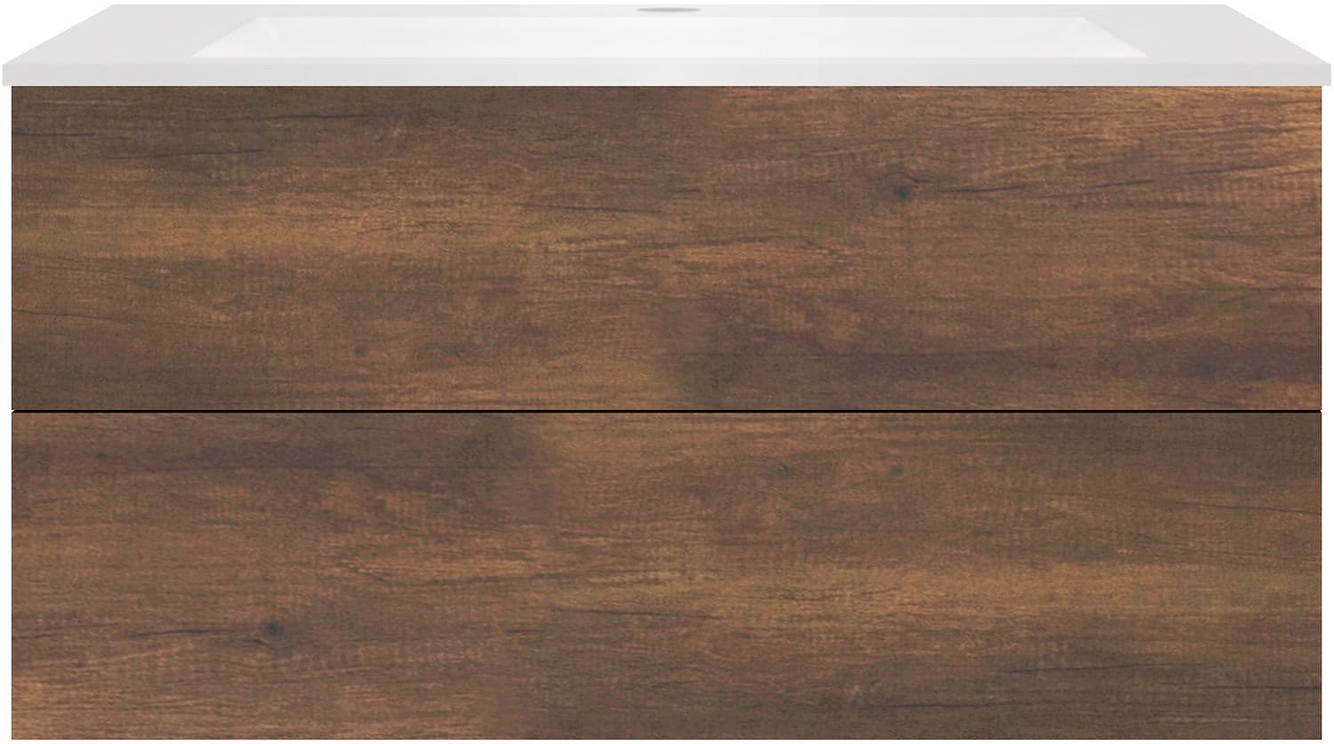 SOUS MEUBLE COFFEE 2 TIROIRS 120 CHENE ROUILLE+LAVABO EN MARBRE SYNTHETIQUE BLANC MAT